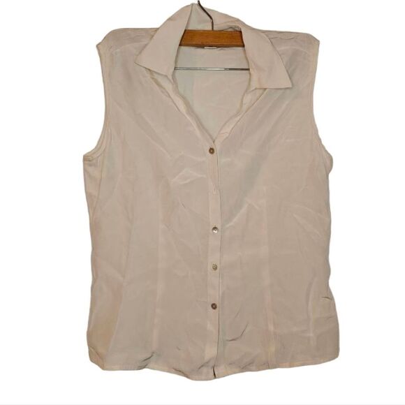 Petite Sophisticate Silk Cream Button Down Sleeveless Blouse - Picture 1 of 7